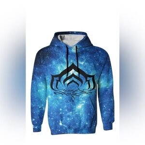 Warframe Gaming Sweatshirt Hoodie Unisex Blue Galaxy Game logo Men’s size 2XL